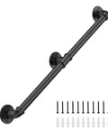 5Ft Industrial Pipe Stair Railing Black Wall Mount Handrail For Indoor Outdoor Stairs Porch Grab Bar 1.3 Inch Diameter