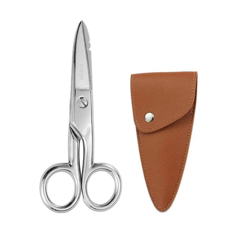 Heavy Duty Electrician Scissors 5-1/5 Inch Forged Stainless Steel Shears With Wire Stripping Notches For 19 And 23 AWG, Telecom Cable And Wire Cutting, Pro Grade Industrial Serrated Non Slip Edge