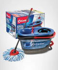 RinseClean Spin Mop And Bucket System For Clean Water Mopping Lets You Clean With Clean Water From Start To Finish Removes 99 Percent Of Bacteria With Just Water Built In Foot Pedal For Hands Free Wringer And Easy Rinse in front of packaging box