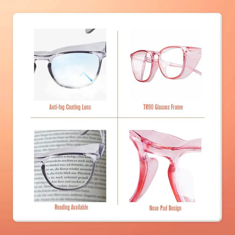 4 Pack Dope Anti Fog Safety Glasses For Men And Women With 1.5 Diopter ANSI Z87.1 Protective Eyewear, showcasing features and design.