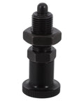 Heavy Duty Carbon Steel Reset Type Indexing Plunger For Industrial Machinery And Toolboxes; black, threaded, durable replacement hardware.