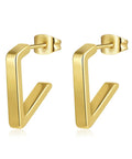 14K Gold Hoop Earrings For Women, Minimalist V-Shaped Open Hoops, Hypoallergenic And Lightweight 17mm Design, gold earrings image