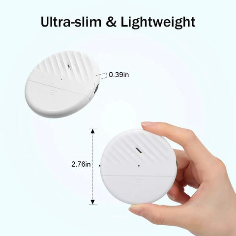 Ultra Slim Wireless Glass Break Alarm Kit With 125dB Siren, 2.76in diameter sensor showing ultra-slim design in hand view