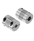 Heavy Duty Aluminum Clamping Shaft Coupler For Step Motors 4 6mm Bore Sizes With Elastic Winding Design, two couplers viewed from the side.