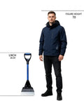 Legit Heavy Duty Two In One Roof Shingle Removal Shovel With Built In Nail Puller Comb and Short D Handle next to a person for scale.