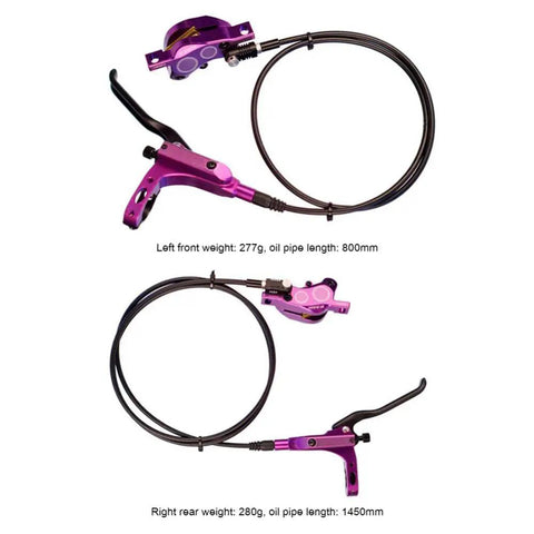 Four-Piston Hydraulic Disc Brake Kit For Mountain Bikes With Left Front 800mm And Right Rear 1450mm Lines Purple Finish