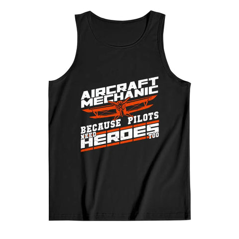 Men's Aircraft Mechanic Tank Top, Summer Breathable Cotton Sleeveless Muscle Shirt with graphic design for outdoor activities.