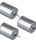 Five Pack DC Motors 3V To 12V Mini Electric Motors For RC Boats And DIY Builds Built For Your Model Toys And Science Experiments With 13500 RPM 0.38A 24mm Body Motors, showing three motors with metal casing.