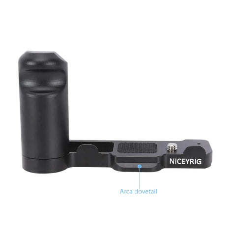 L-Shaped Grip For Sony ZV-1 II And ZV-1F Vlog Cameras With Black ARCA Extension Bracket and Quick Release Plate side view