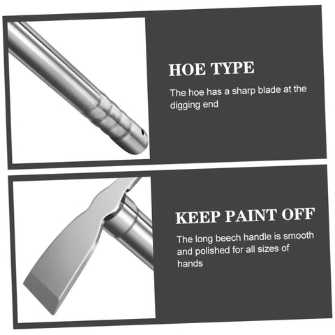 Close-up view of Stainless Steel Garden Hoe For Weeding And Digging Tools Heavy Duty Hand Shovel With Comfortable Grip features.