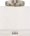 Three Light Brushed Nickel Ceiling Mount With Clover Shaped Off White Hardback Shade, Modern Ceiling Fixture For Living Room