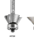Three Pro Grade Carbide Tipped Chamfer Router Bit With Ball Bearing, 3 Flutes, 45 Degree Bevel, 15/16 Inch Diameter, flush trim style