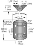 TruClose Narrow Spring Hinges 2-Pack Self-Closing Gate Hardware dimensions illustration, 3-13/16 x 2-1/2 inches