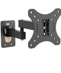 Rock Solid Full Motion Wall Mount TV Bracket With Ridiculously Smooth Swivel Arms And Effortless Tilt For 10 Up To 32 Inch Curved Screens Adjustable Display Stand, black steel construction with adjustable arm.