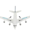 Front view of white two-channel ready to fly remote control airplane with lightweight aerodynamic design, perfect for beginners.
