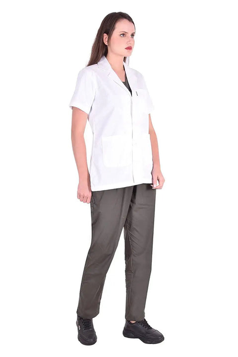 Unisex Standard Length Lab Coat Apron With Half Sleeves, Lightweight Poly Cotton Comfort For Doctors, Nurses, Medical Pros, Students