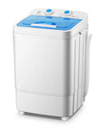 Compact Portable Washing Machine With 7.5 Liter Basin For Quick Laundry And Sneaker Scrubs Nifty Desktop Washer angle view with blue lid.