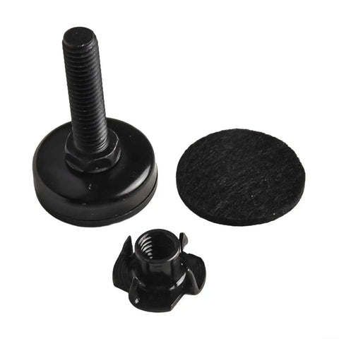 Heavy Duty Adjustable Furniture Leveling Feet 3/8-16, 4 Pack, Carbon Steel And Nylon, Supports Up To 1320 Lbs, Height Adjusts From 34mm To 44mm, Includes Felt Pads, Perfect For Tables And Cabinets On Uneven Floors. black adjustable foot, felt pad, and insert