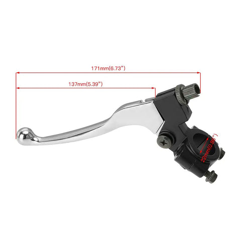 Left Brake Handle Clutch Lever Perch for Mini Bikes and Dirt Bikes, silver, aluminum alloy, 22mm mount, fits Coleman and Honda models.