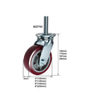 Tough As Nails 8 Inch Swivel Pu Caster Wheels With M20 Stem And Rubber Brake, showing detailed dimensions and design.