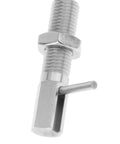 Close-up of Heavy Duty Retractable Indexing Spring Plunger With L Handle And Nut Precision M16 Replacement Pin, silver metal finish.