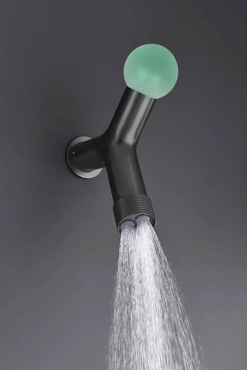 Top Tier Concealed Recessed Shower System Wall Mounted Dual Function Brass Body Matte Black Finish with green knob and water flow
