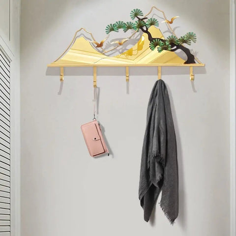 Sick Wall Mount Coat Rack with 5 Sturdy Hooks for Your Entryway Glow Up, showcasing a decorative design with coat and bag.