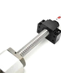 Top Shelf C5 SFU2005 Ball Screw Kit Matched With Solid BK And BF Housing Brackets To Drive Butter Smooth 3D Printer Mods And Beefy CNC Routers While Keeping Setup Dead Simple At 1600mm Length, showing close-up of screw and black housing bracket.