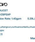 Manufacturer details for shower faucet model B07YZ8PSXP showing maximum flow rate and Made in China