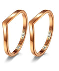 Engravable BFF Ring Set For Two In Rose Gold Plated Stainless Steel 2mm Dainty Chevron V Shaped Stacked Rings For Best Friends Soul Sisters Best Buds