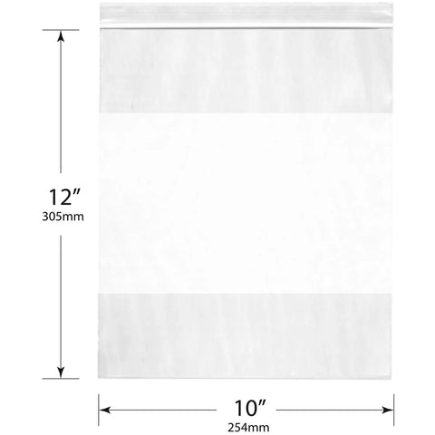 Heavy Duty 10 By 12 Inch Zipper Bags With White Write On Block 4 Mil Thick LDPE Reclosable Food Safe Storage Pack Of 100 Bags For Freezer Pantry Organization And Easy Labeling, 10x12in clear bag