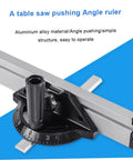 Adjustable Black Aluminum Table Saw Miter Gauge Fence Sled Offering Slick Offset Runs For Razor Sharp Chamfer Cuts And Dead Simple Workpiece Feed On Any Shop Rack.
