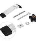 Detailed view of No Nonsense Quick Acting T Track Hold Down Clamp Set for Woodworking with metal components and pressure plate.