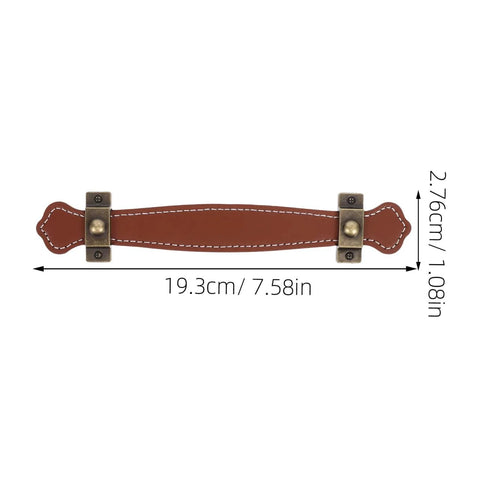 Vintage Leather Trunk Handle Replacement For Cabinets And Drawers, size 2, in brown with dimensions 19.3cm x 2.76cm shown.