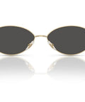Front view of Kai Oval Sunglasses 56mm Pale Gold Frame With Dark Grey Lenses, Eco Conscious Retro Style, Adjustable Nose Pads.