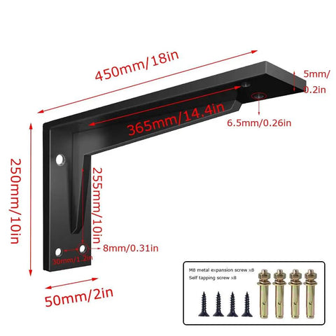 Heavy-Duty Wall Mount Shelf Brackets Rock Solid L Braces Built Tough For Max Weight Up To 150 Pounds Matte Black Steel 18 inches corner support.