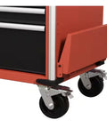 Close-up of the Slick Roll Casters on the Shop Workhorse 10 Drawer Rolling Tool Chest Cabinet, showcasing durability.