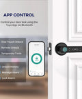 Top Shelf Smart Door Knob With Fingerprint Sensor And Bluetooth Keypad No Drama Keyless Entry Lock Linked To Smartphone App Passwords And Ic Cards For Bulletproof Home Security Daily with app control screen.