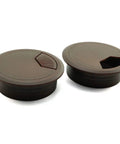 Super Slick Two Inch Desk Cable Grommet Covers Banish Snarled Wires And Keep Your Home Office Looking Snazzy Reliable Abs Plastic Cable Hole Plugs For Workstations Dark Brown Pair displayed side by side.