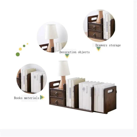 Walnut Color Bamboo Desk Shelf Organizer With Multipurpose Expandable Bookshelf For Home Office Kitchen And Study