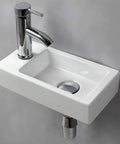 Wall Hung Cloakroom Basin Sink Small Rectangle Ceramic Wash Basin White High Gloss Finish Right Hand Tap Hole 365x185x90 mm