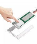 Close-up of hand using touch sensor on Bathroom Vanity Mirror With Touch Sensor Built In Clock And Temperature Display Capacitive Touch Switch