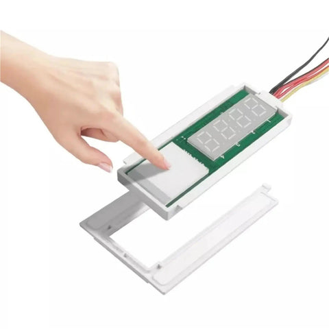 Close-up of hand using touch sensor on Bathroom Vanity Mirror With Touch Sensor Built In Clock And Temperature Display Capacitive Touch Switch