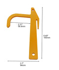 Chain Link Banana Clip Tool Pack For Fence Installation, yellow metal banana clip with dimensions marked
