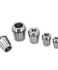 Top Tier Er11 Er16 And Er20 Collet Chuck Kit For Cnc Milling showing five precision collet sizes in shiny metal finish.