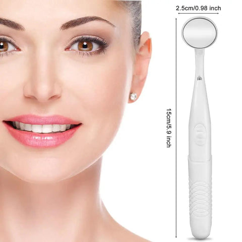 Bright LED Dental Mirror For At Home Checkup With Anti Fog Shield, Mouth Inspection Tool, Battery Powered With 3 LR44 Cells, Ultra Clear View For Teeth And Gums, Ideal For Daily Oral Health Care. 15cm white plastic mirror, 2.5cm head