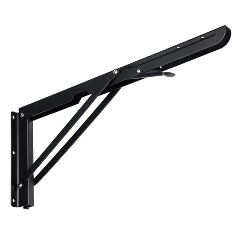 Heavy Duty Folding Shelf Brackets Set Metal Triangle Wall Mounted 2 Pack 16 Inch Black Finish Supports Up To 132 Lb Each Foldaway Design