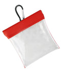 Lightweight Golf Tees Pouch With Clip Ball Bag Tee Holder Clear Storage Organizer for outdoor golf gear, red top, clip attached