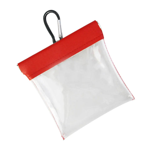 Lightweight Golf Tees Pouch With Clip Ball Bag Tee Holder Clear Storage Organizer for outdoor golf gear, red top, clip attached