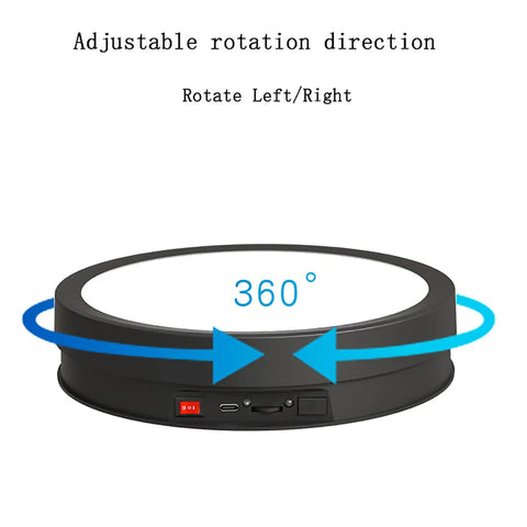 CHANGLKJ Led Rotating Turntable Display Stand With Remote Control 5000 Mah Battery Electric Platform showing adjustable rotation direction.